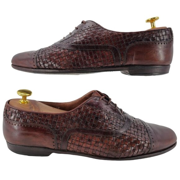 Bragano Cole Haan Woven Leather Oxfords Brown Italy Mens 9.5 Dress Shoes Vintage - Picture 4 of 11